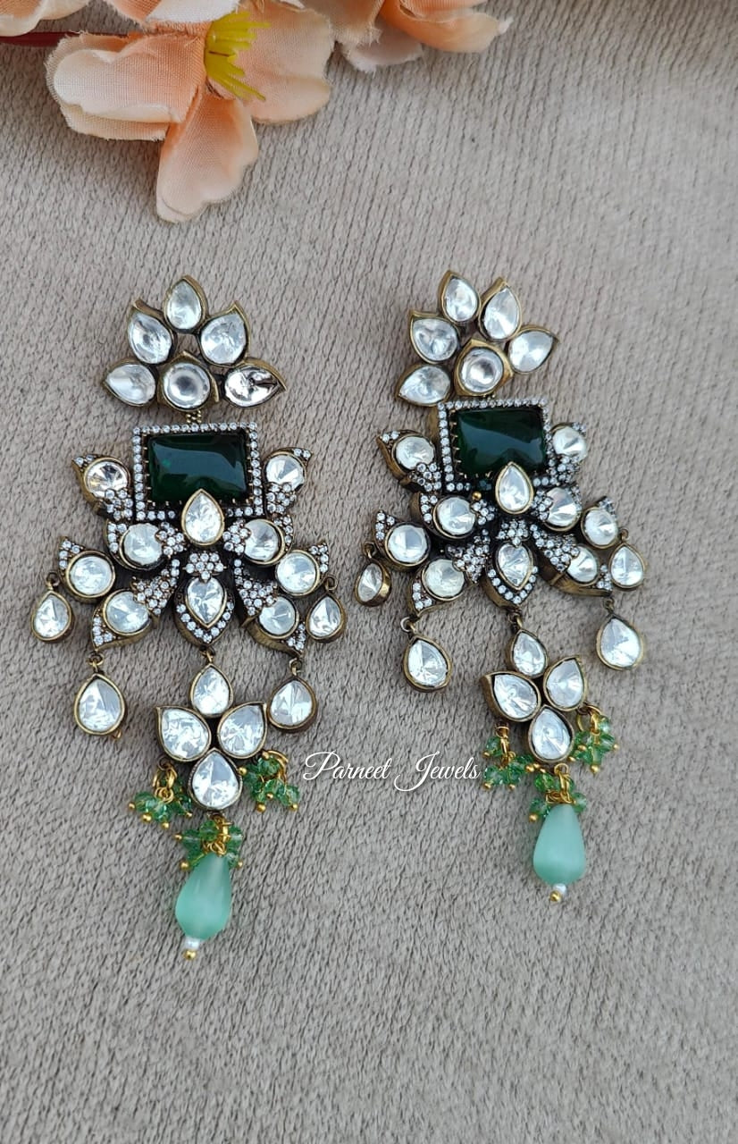 Cherry Moissanite Kundan Earrings