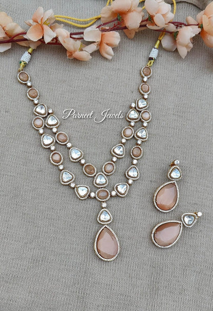 Adhya Long Necklace Set (Peach)