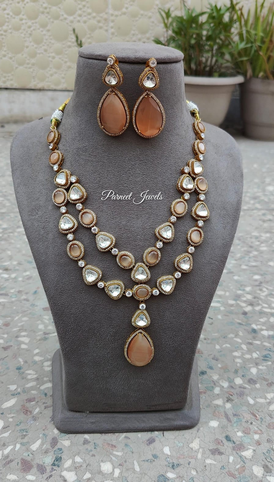 Adhya Long Necklace Set (Peach)