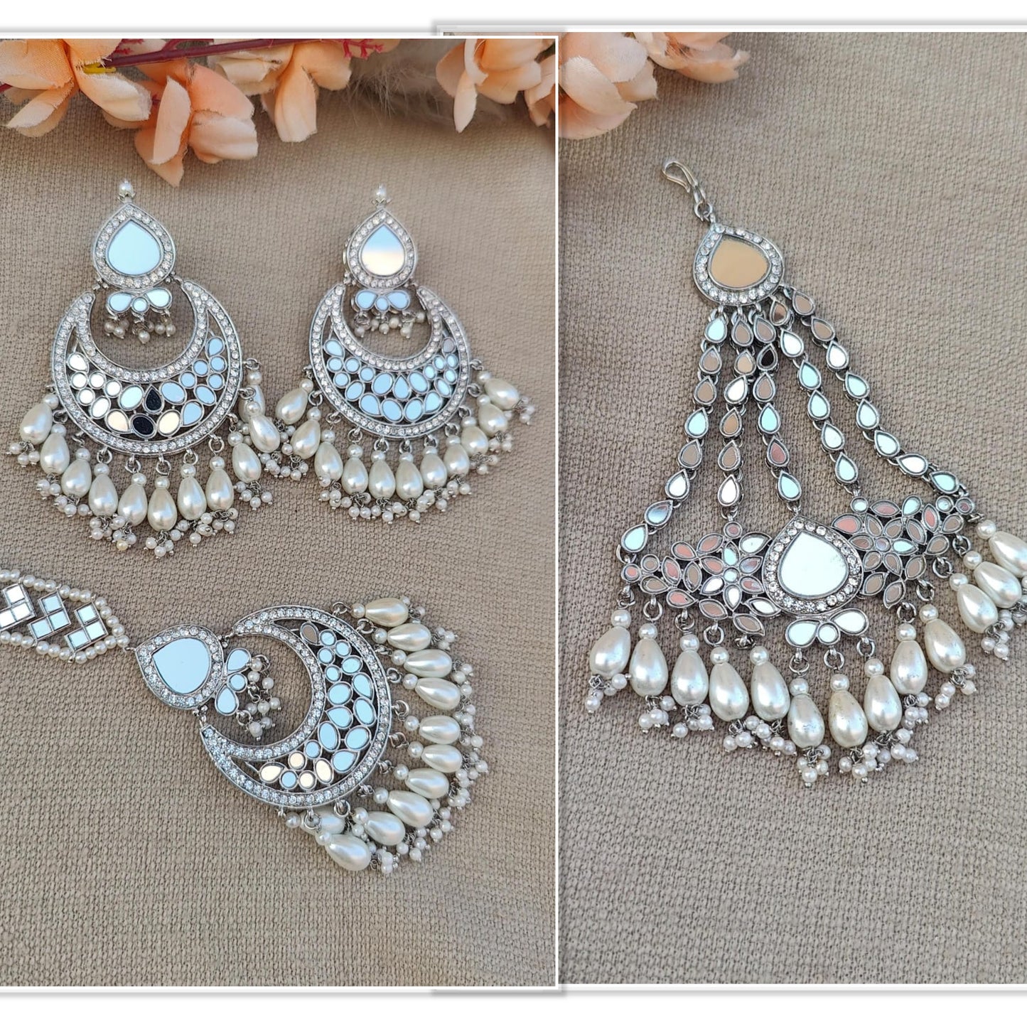 Vrushali oversized mirror earrings tikka passa