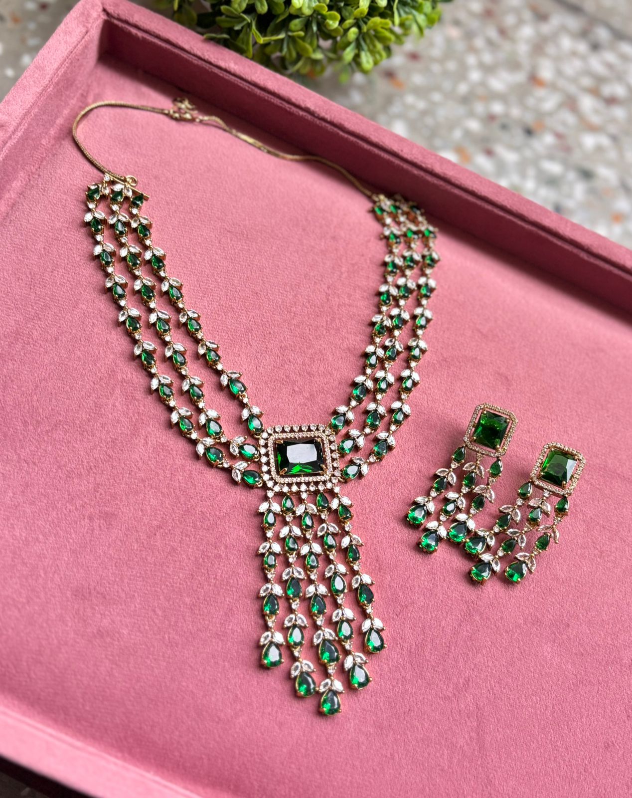 Simrat AD Necklace Set | AD Necklace with Earrings
