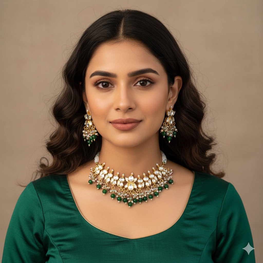 Krishi Pachi Kundan Choker Set