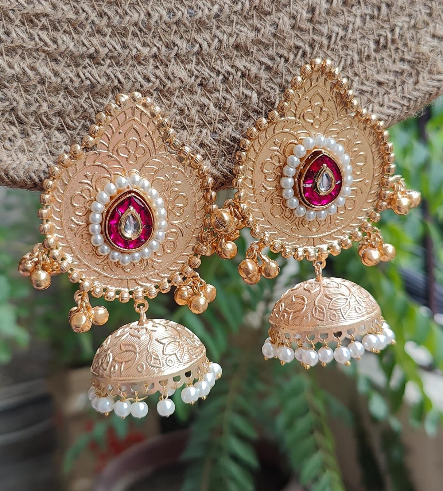 Nivrita Gold Brass Jhumkas