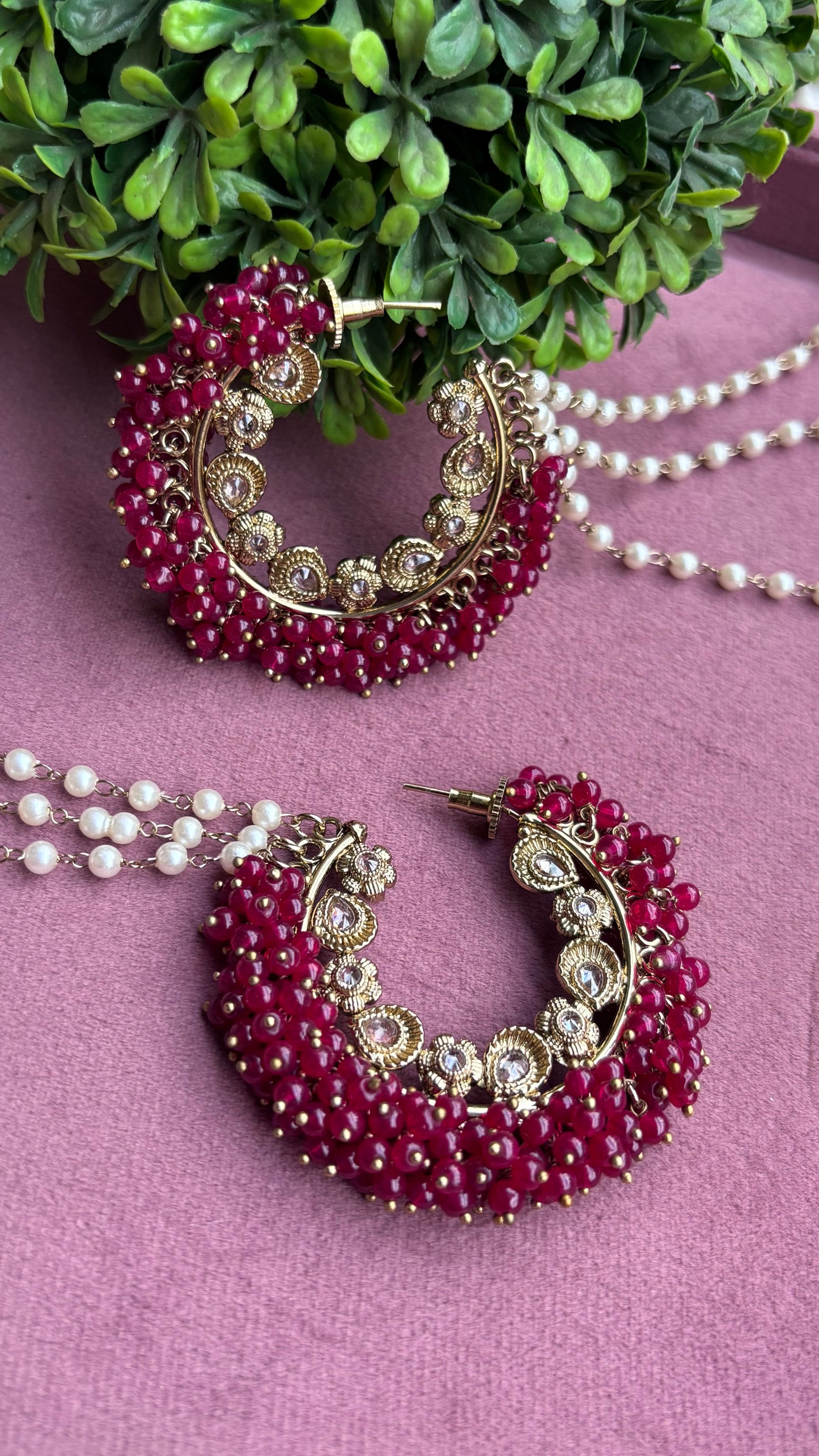 Aditi Oversized Polki Earrings with Earchains