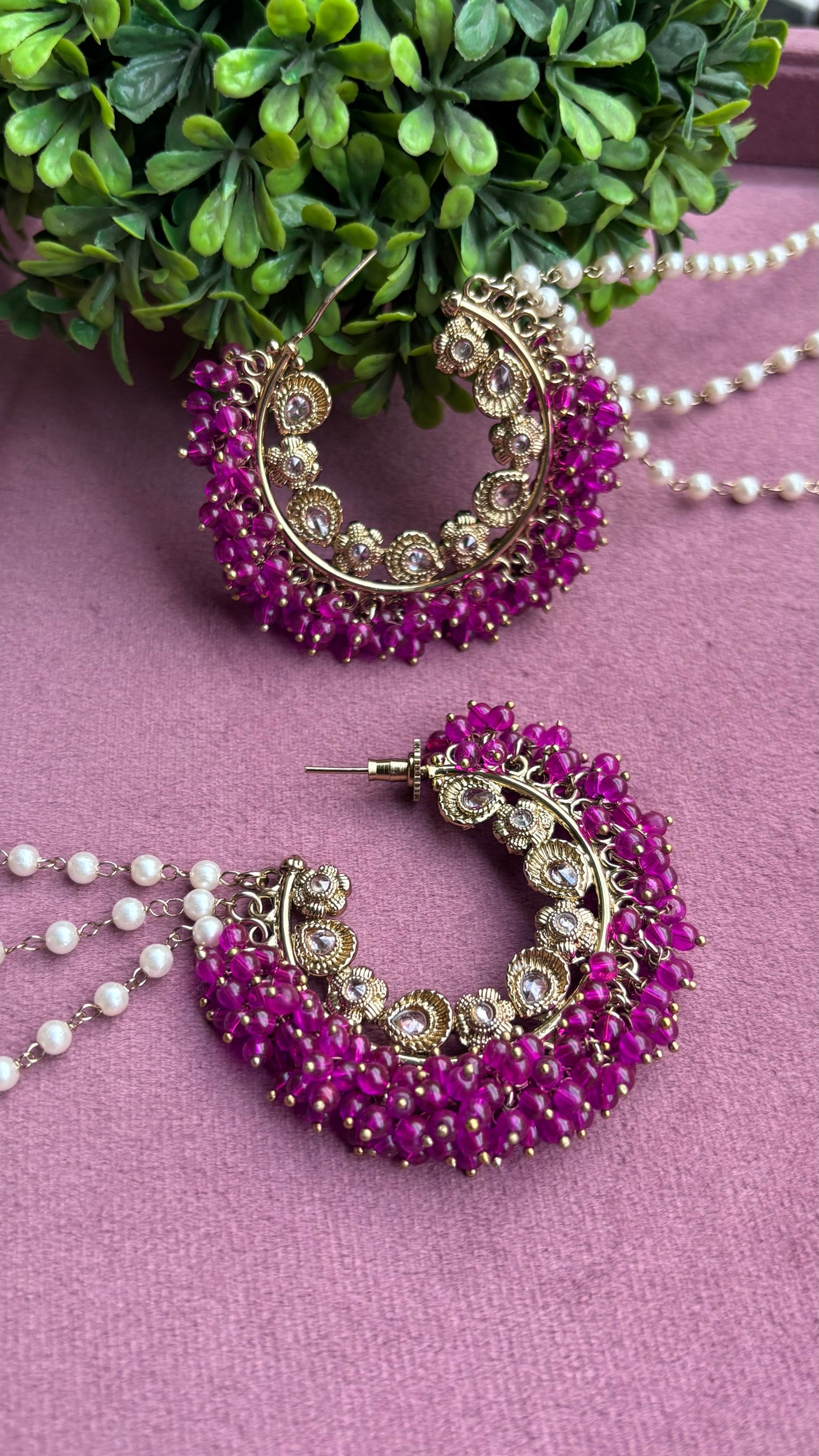 Aditi Oversized Polki Earrings with Earchains