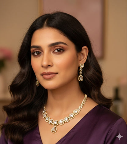 Avnika AD Necklace Set | AD Necklace with Earrings