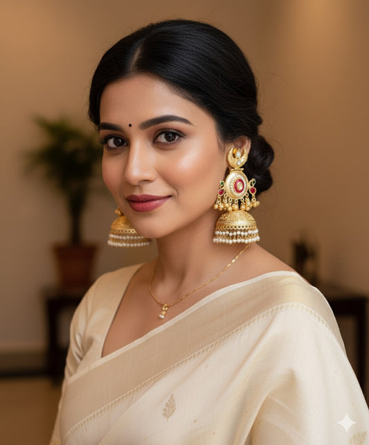 Krishika Gold Brass Jhumkas | Handcrafted Traditional Big Jhumka Earrings