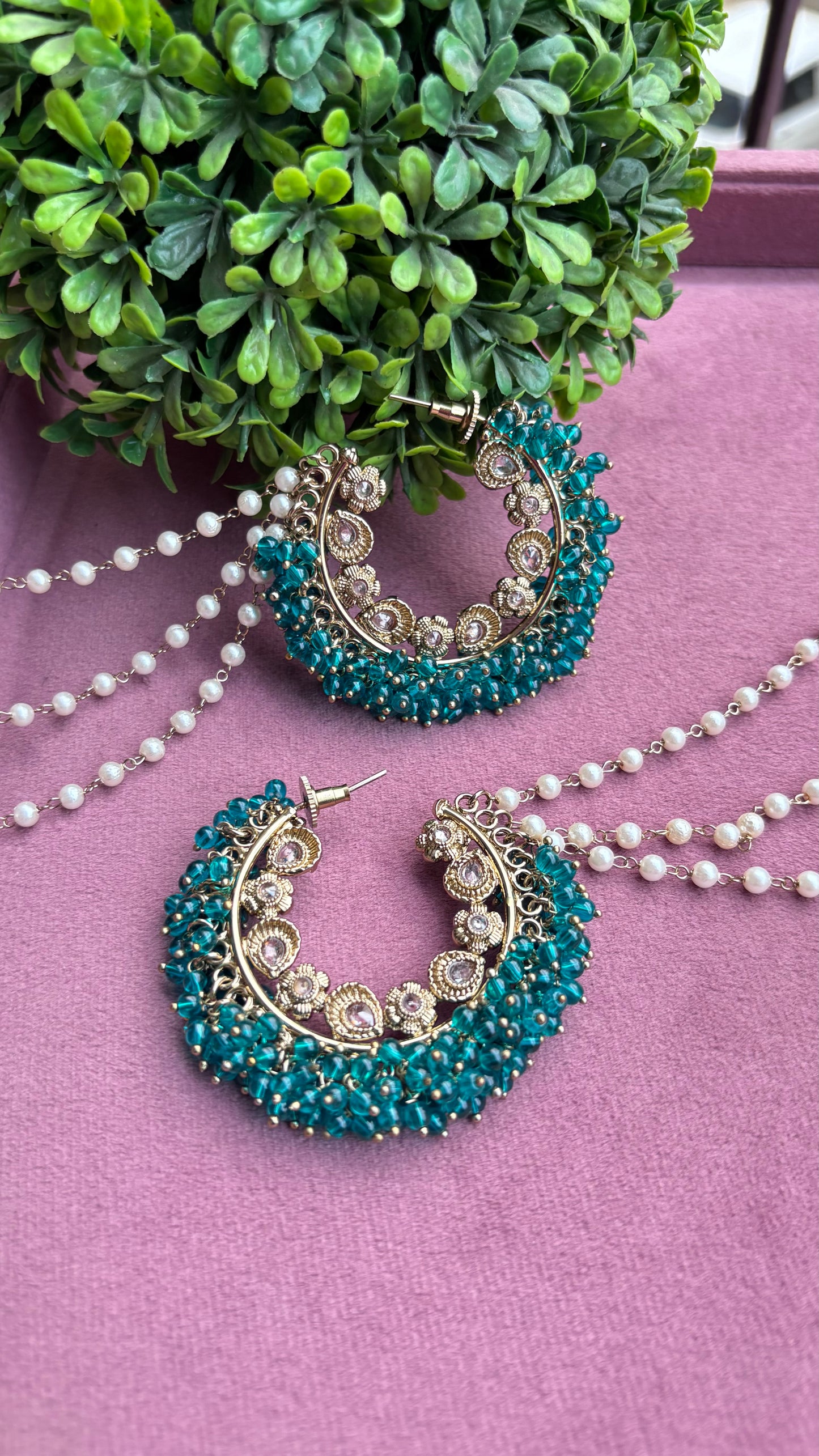 Aditi Oversized Polki Earrings with Earchains