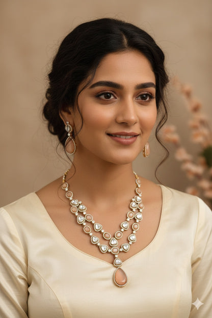 Adhya Long Necklace Set (Peach)