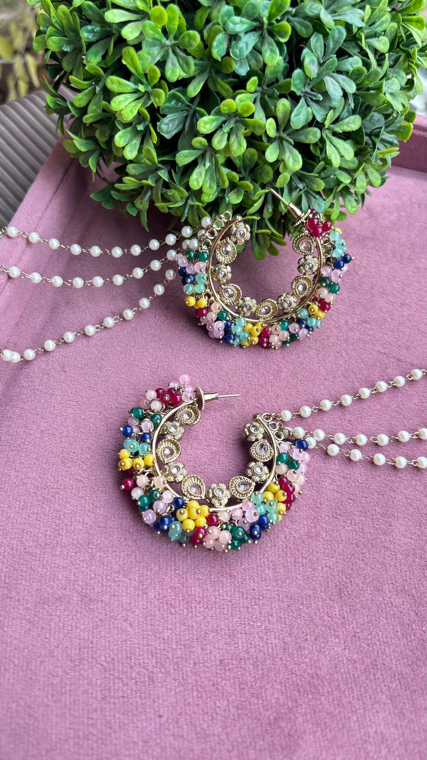 Aditi Oversized Polki Earrings with Earchains