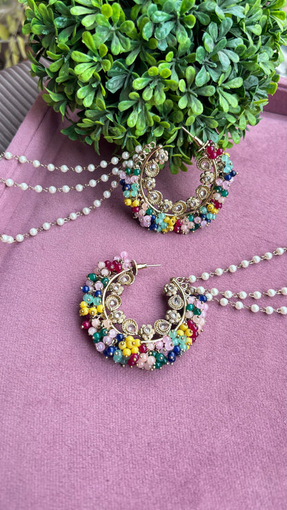 Aditi Oversized Polki Earrings with Earchains