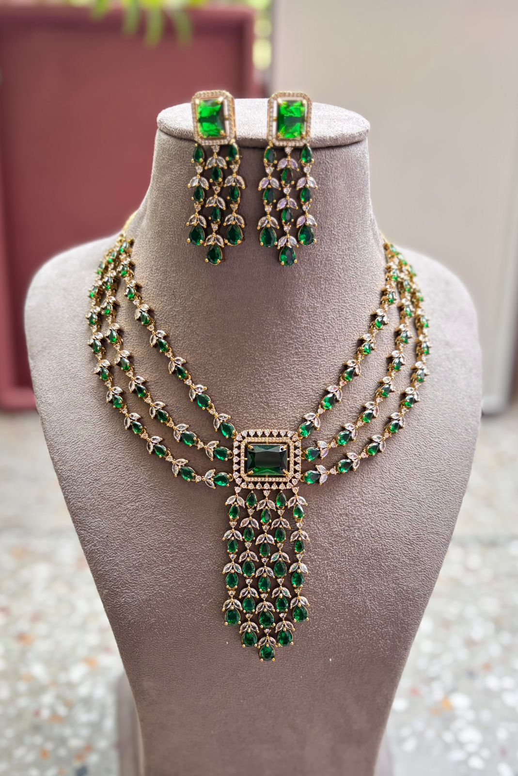 Simrat AD Necklace Set | AD Necklace with Earrings