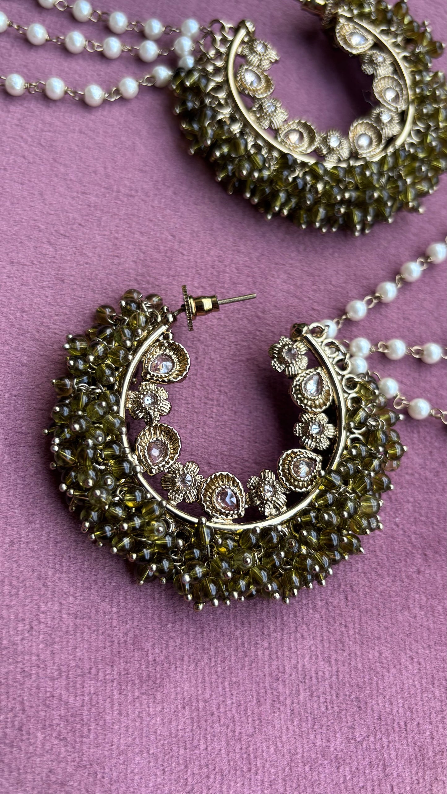 Aditi Oversized Polki Earrings with Earchains