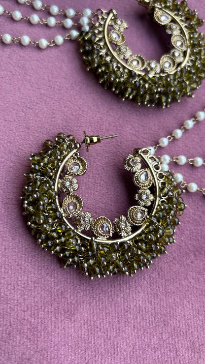 Aditi Oversized Polki Earrings with Earchains