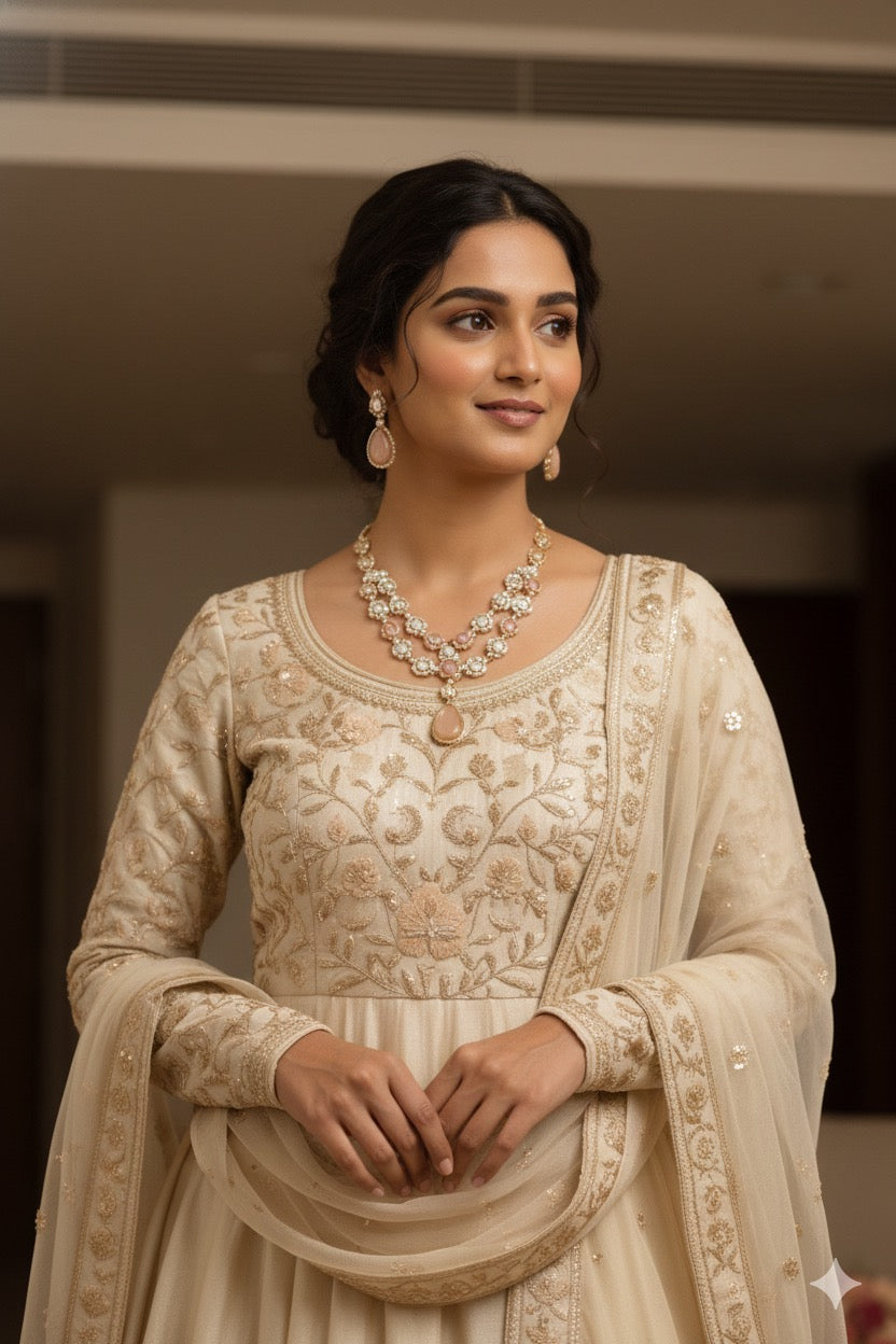 Adhya Long Necklace Set (Peach)