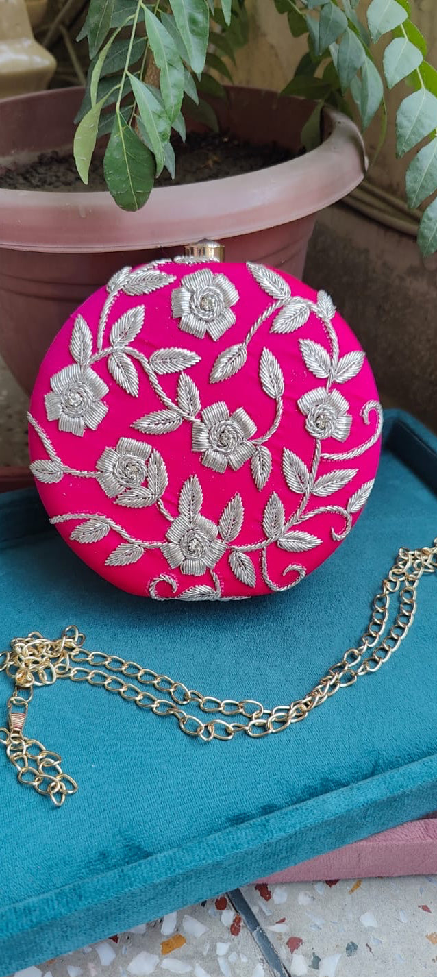 Sanaya Hot Pink Round Clutch
