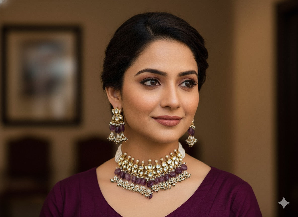 Cauvery Pachi Kundan Choker Set