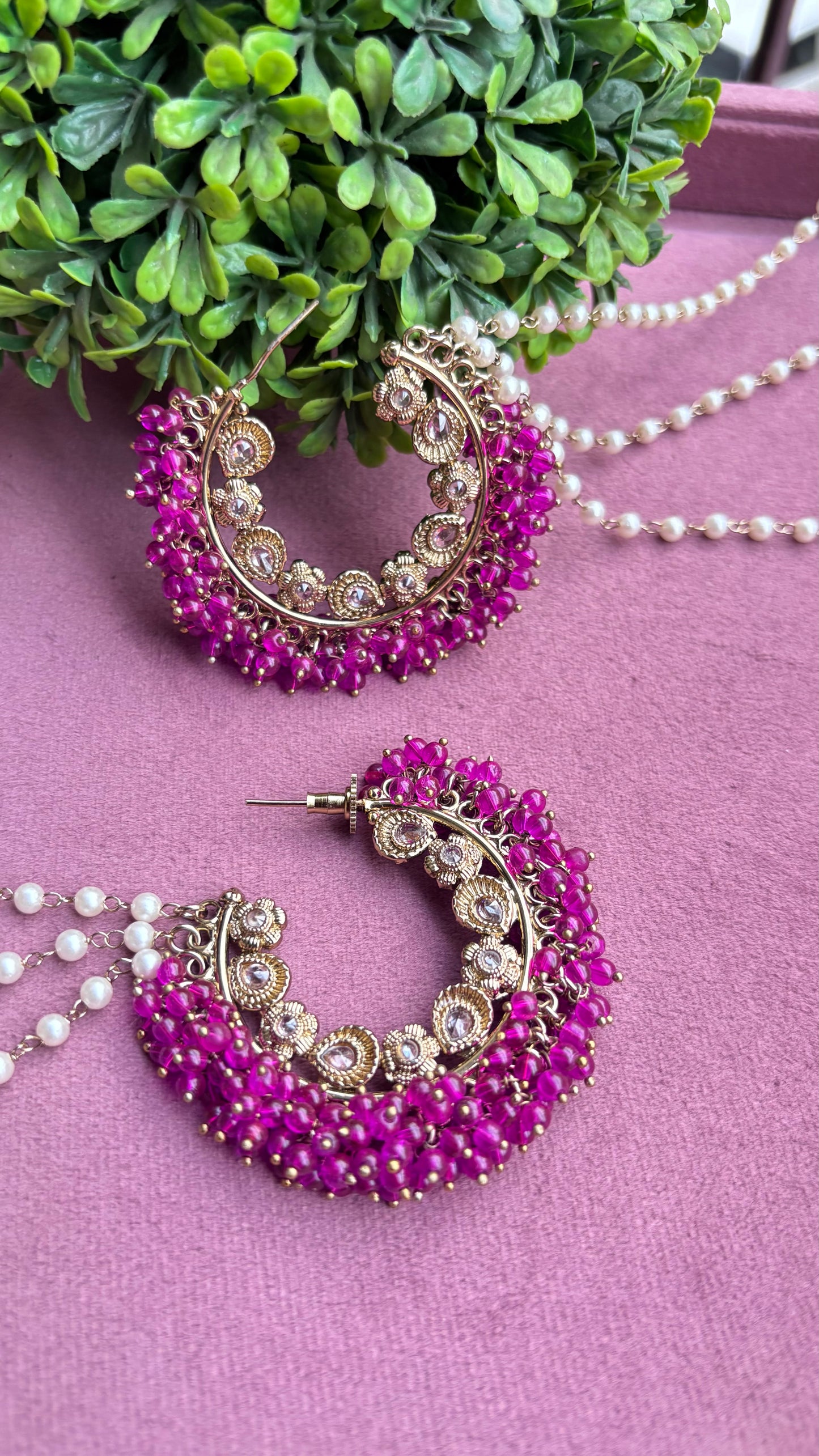 Aditi Oversized Polki Earrings with Earchains