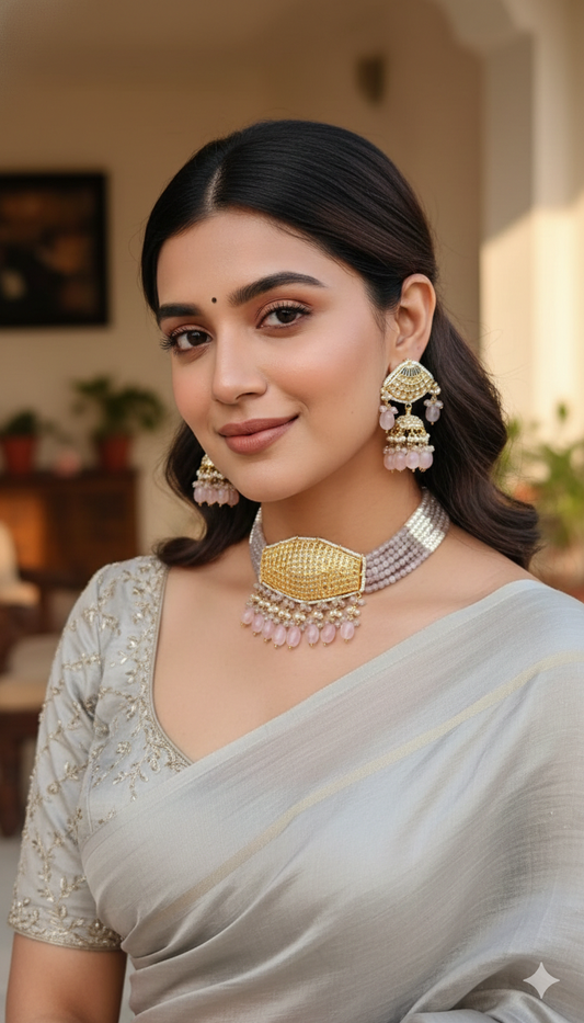 Kashika Beaded Choker (Grey-Pink)