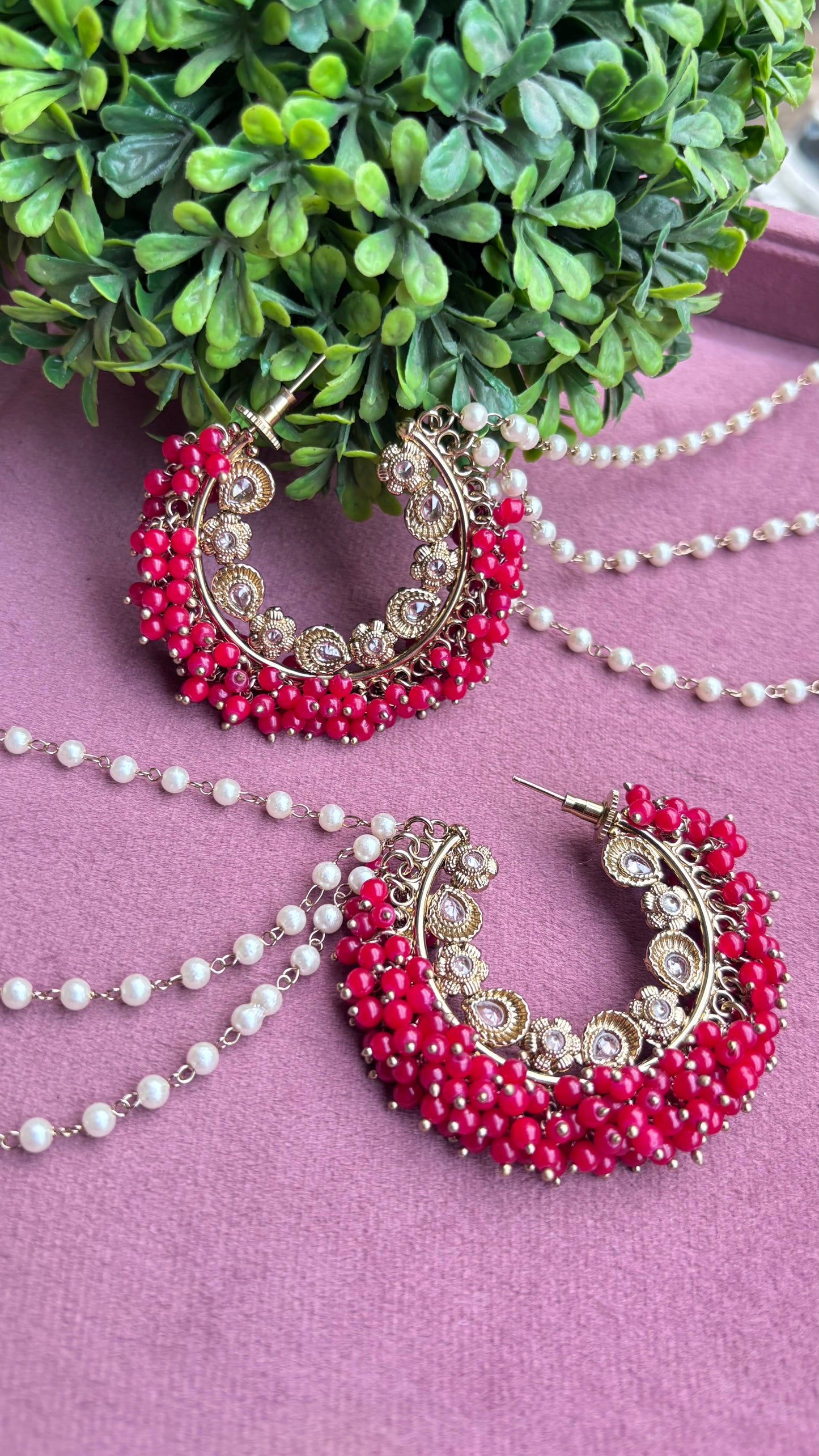 Aditi Oversized Polki Earrings with Earchains