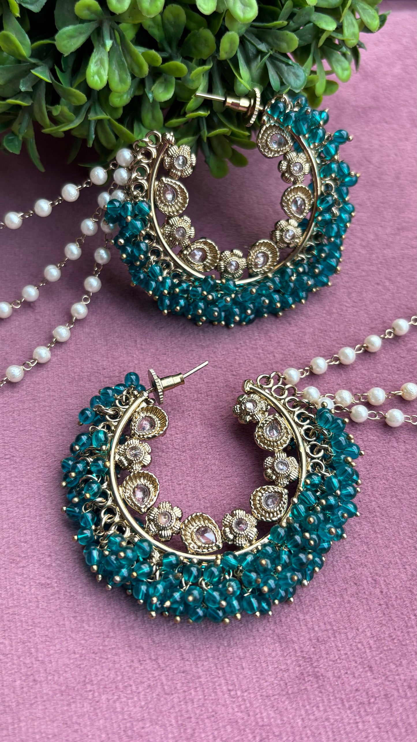 Aditi Oversized Polki Earrings with Earchains