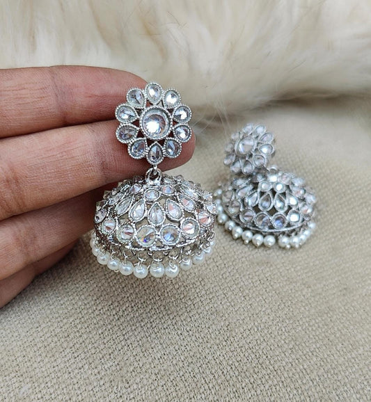 Aira Silver Polki Jhumkas