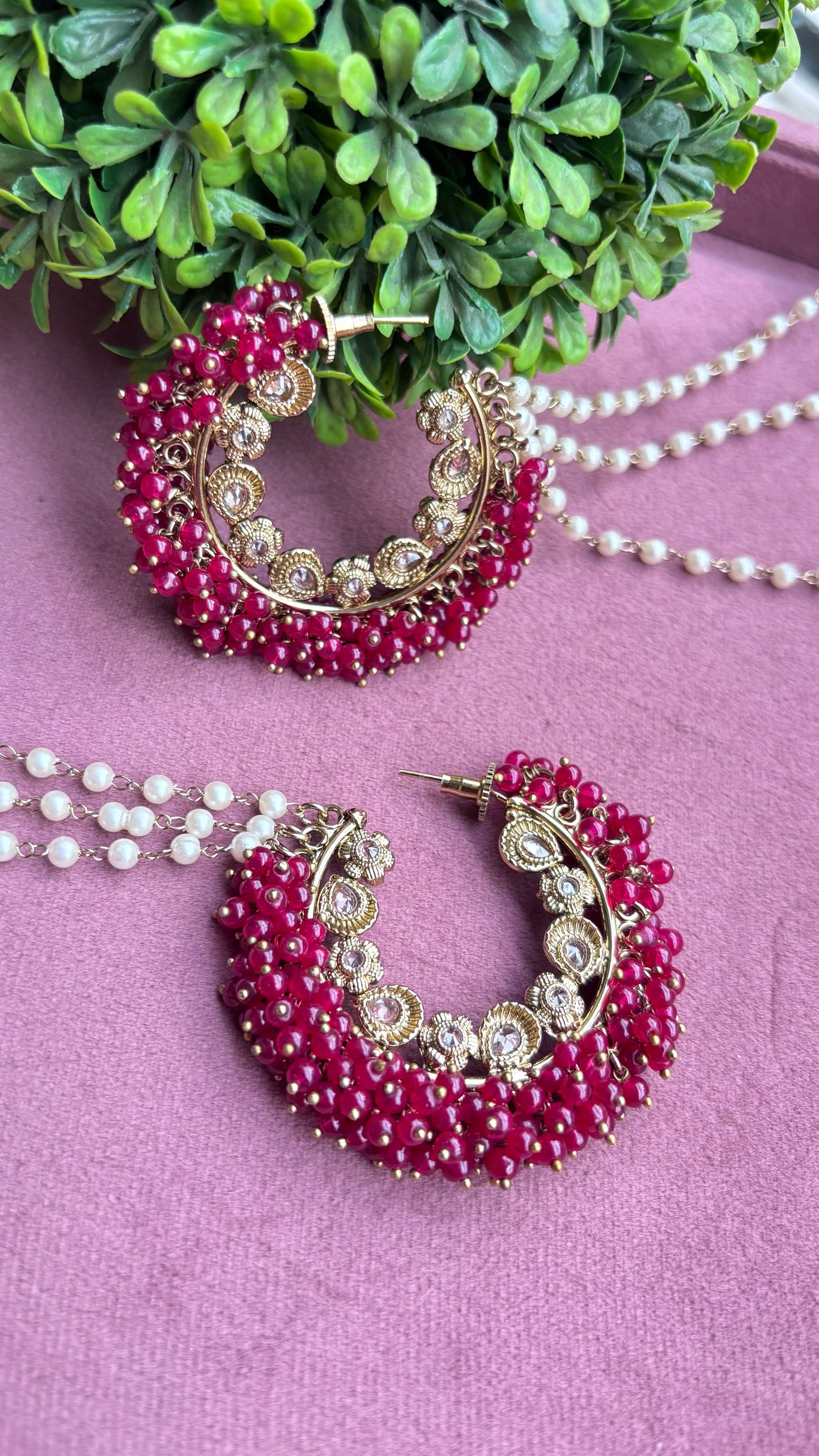 Aditi Oversized Polki Earrings with Earchains