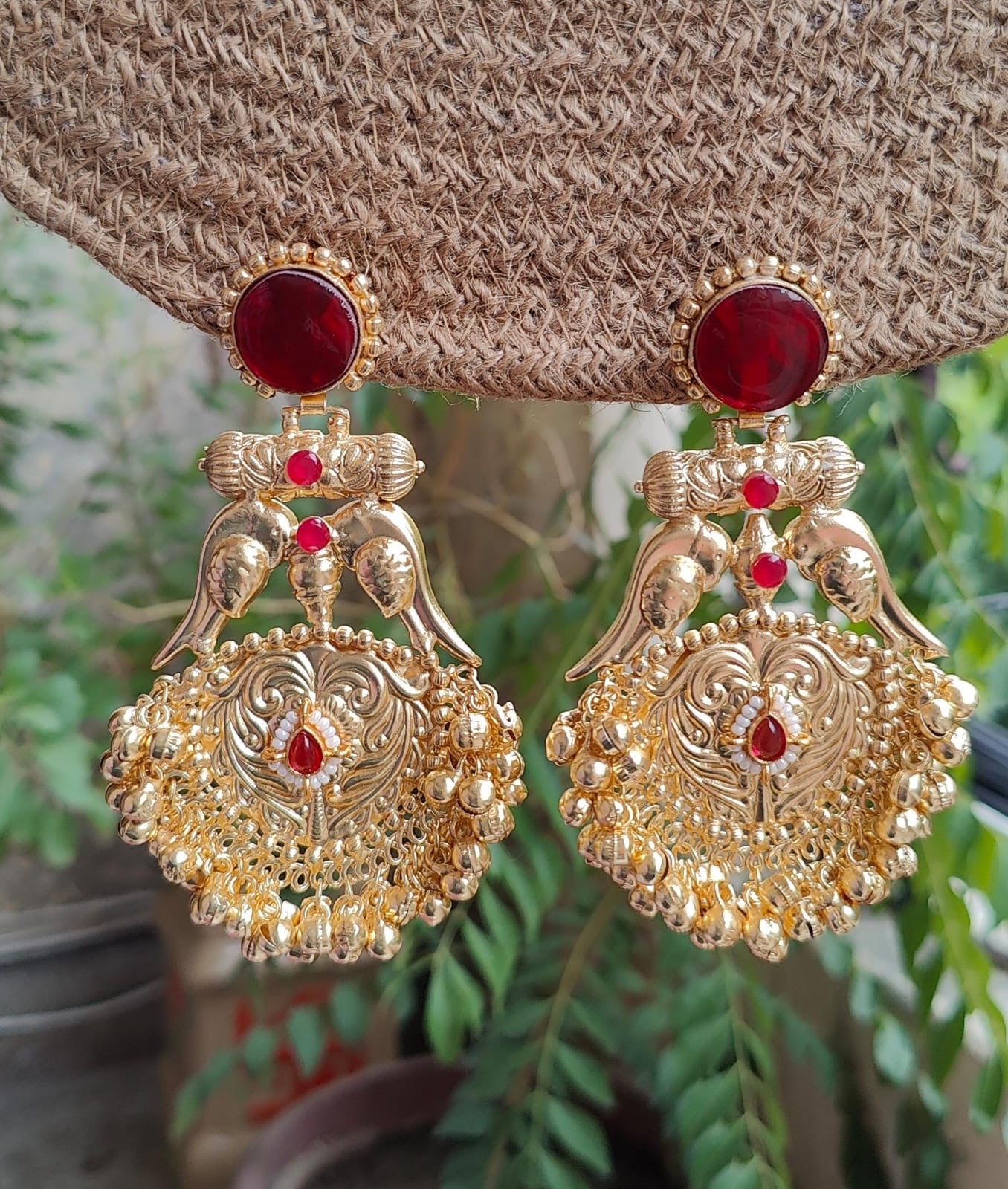 Ruchi Gold Brass Earrings | Handcrafted Traditional Big Statement Earrings