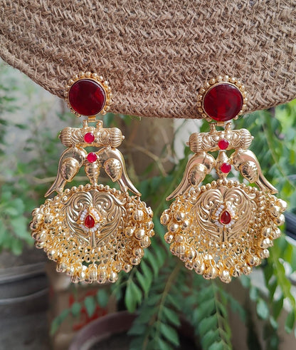 Ruchi Gold Brass Earrings | Handcrafted Traditional Big Statement Earrings