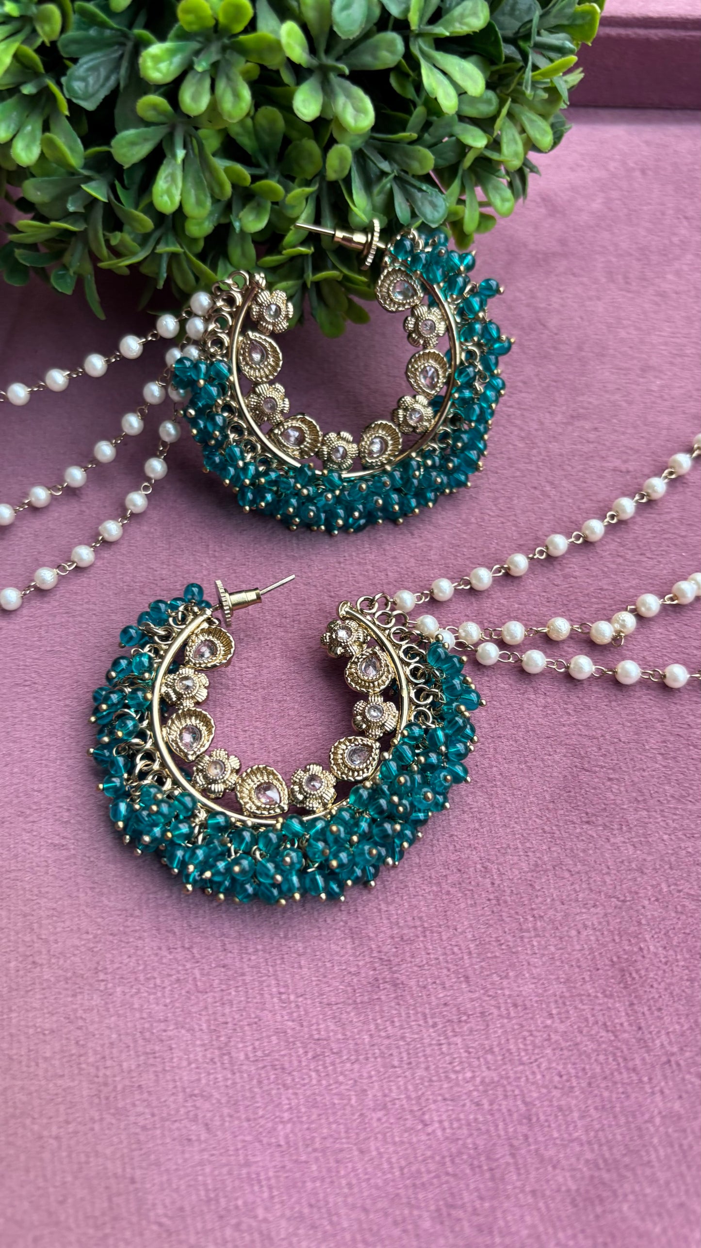Aditi Oversized Polki Earrings with Earchains