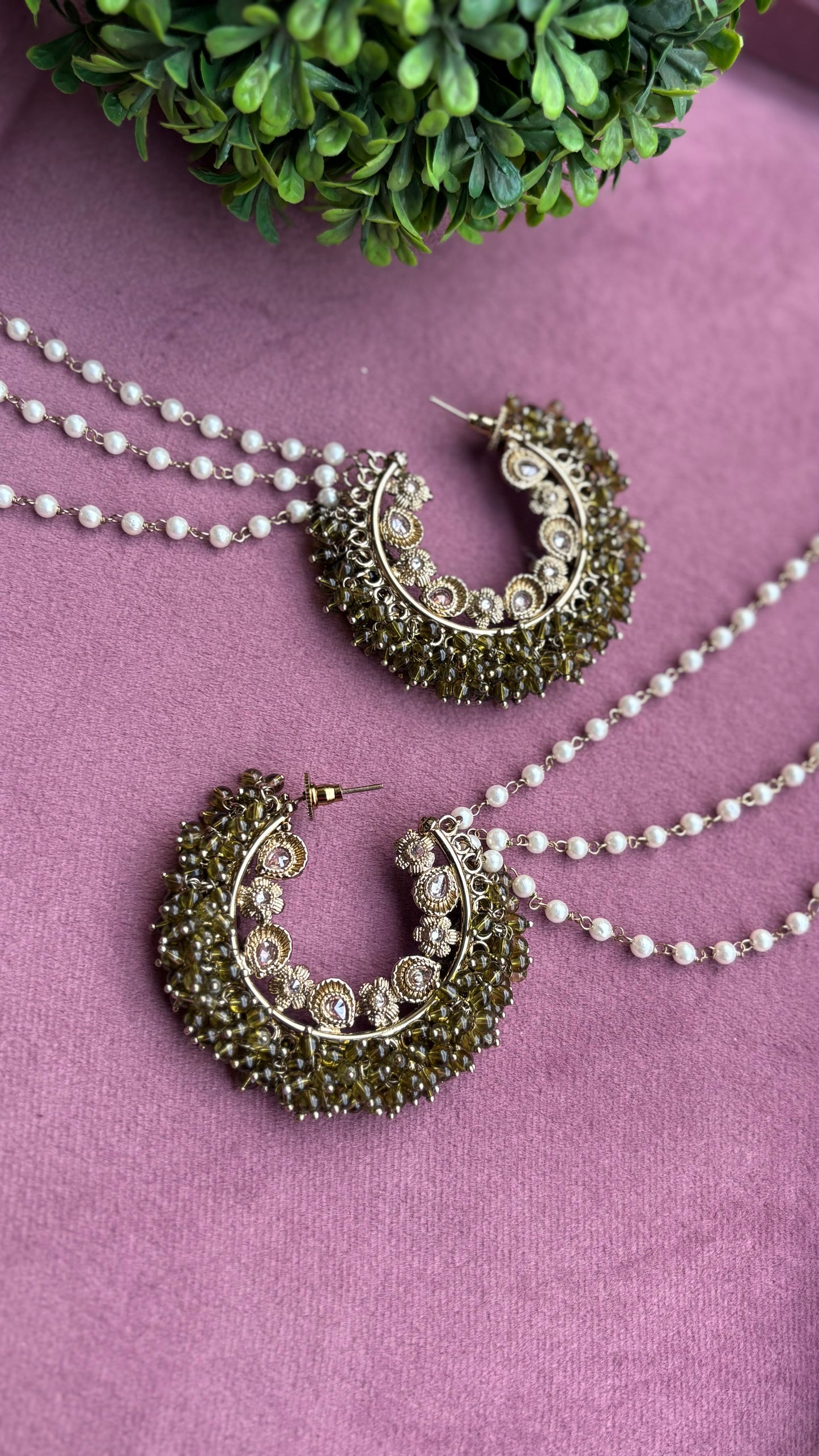 Aditi Oversized Polki Earrings with Earchains