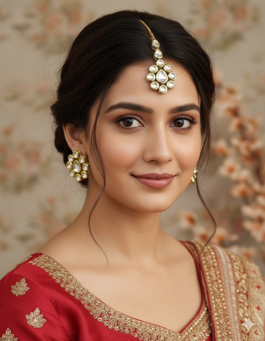 Hanisha Kundan Studs Earrings Tikka