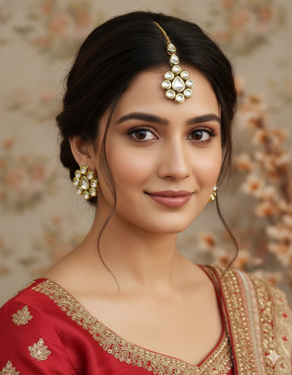 Hanisha Kundan Studs Earrings Tikka