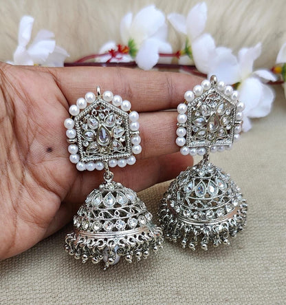 Bharti Silver Polki Jhumkas