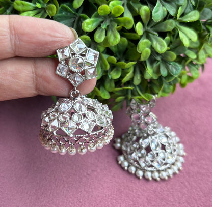 Mini Silver Polki Jhumkas