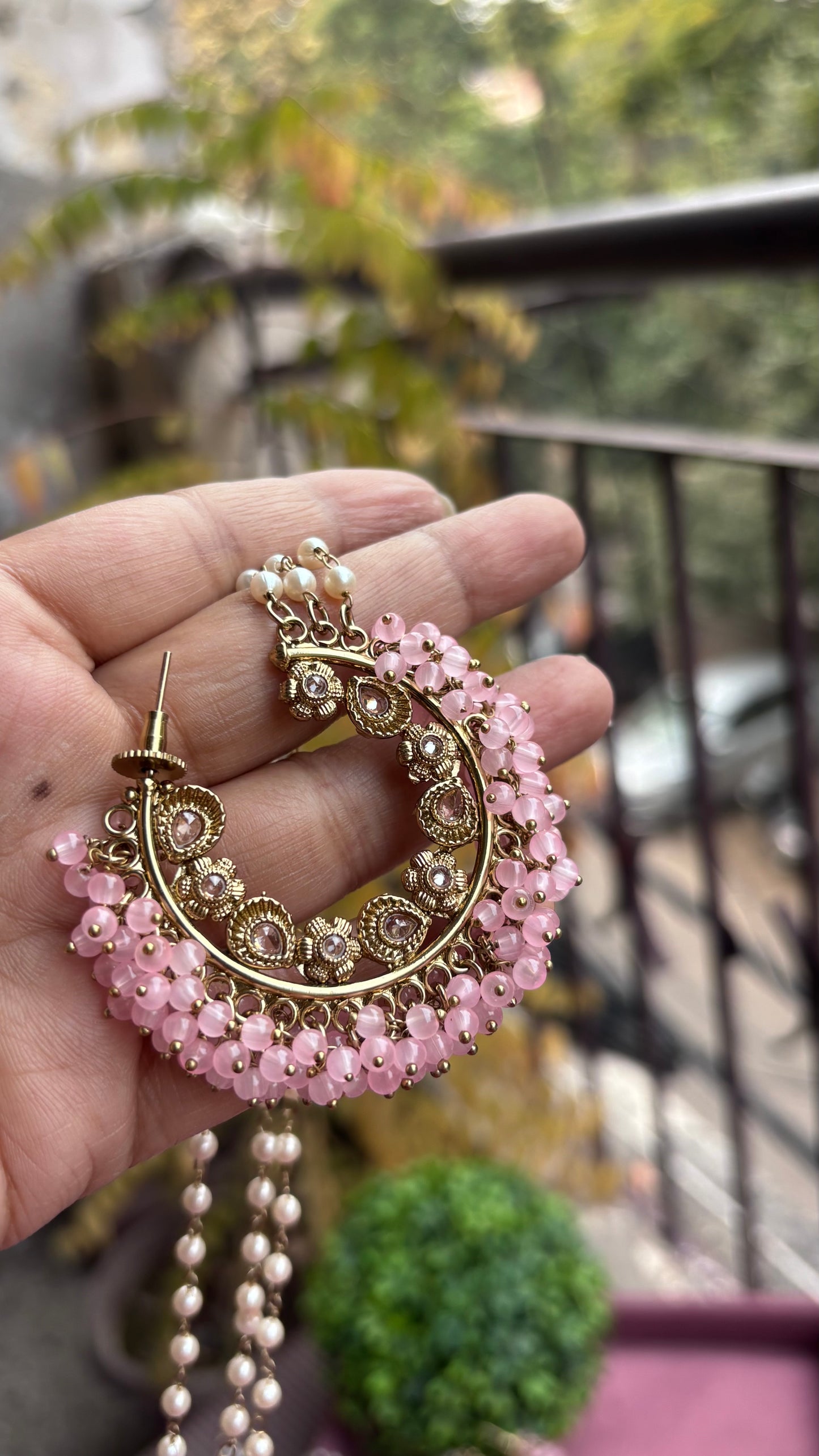 Aditi Oversized Polki Earrings with Earchains