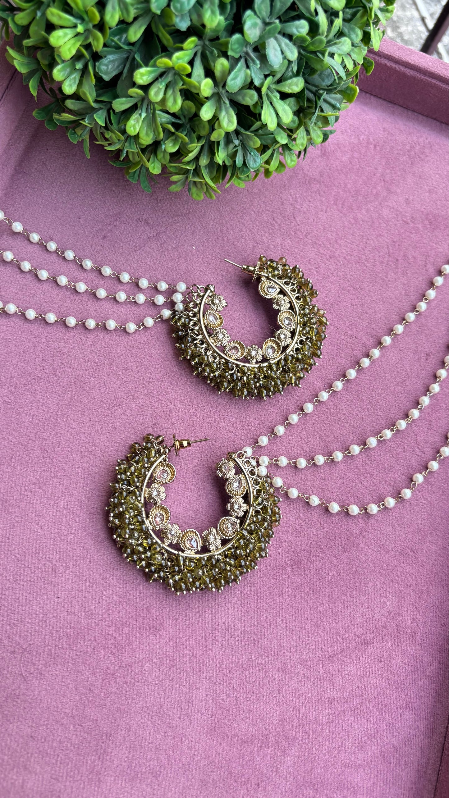 Aditi Oversized Polki Earrings with Earchains