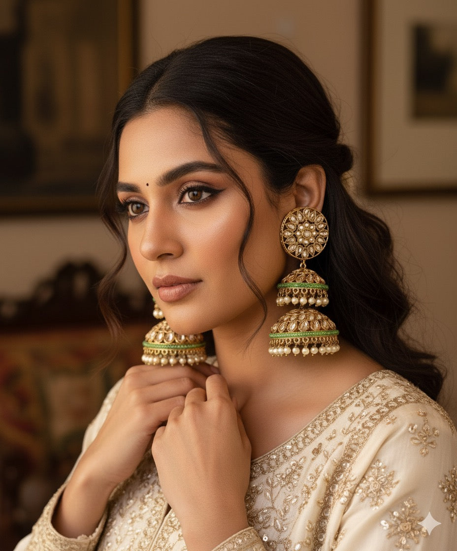 Bhavini Double Polki Jhumkas