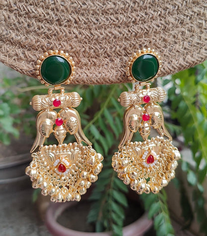 Ruchi Gold Brass Earrings | Handcrafted Traditional Big Statement Earrings