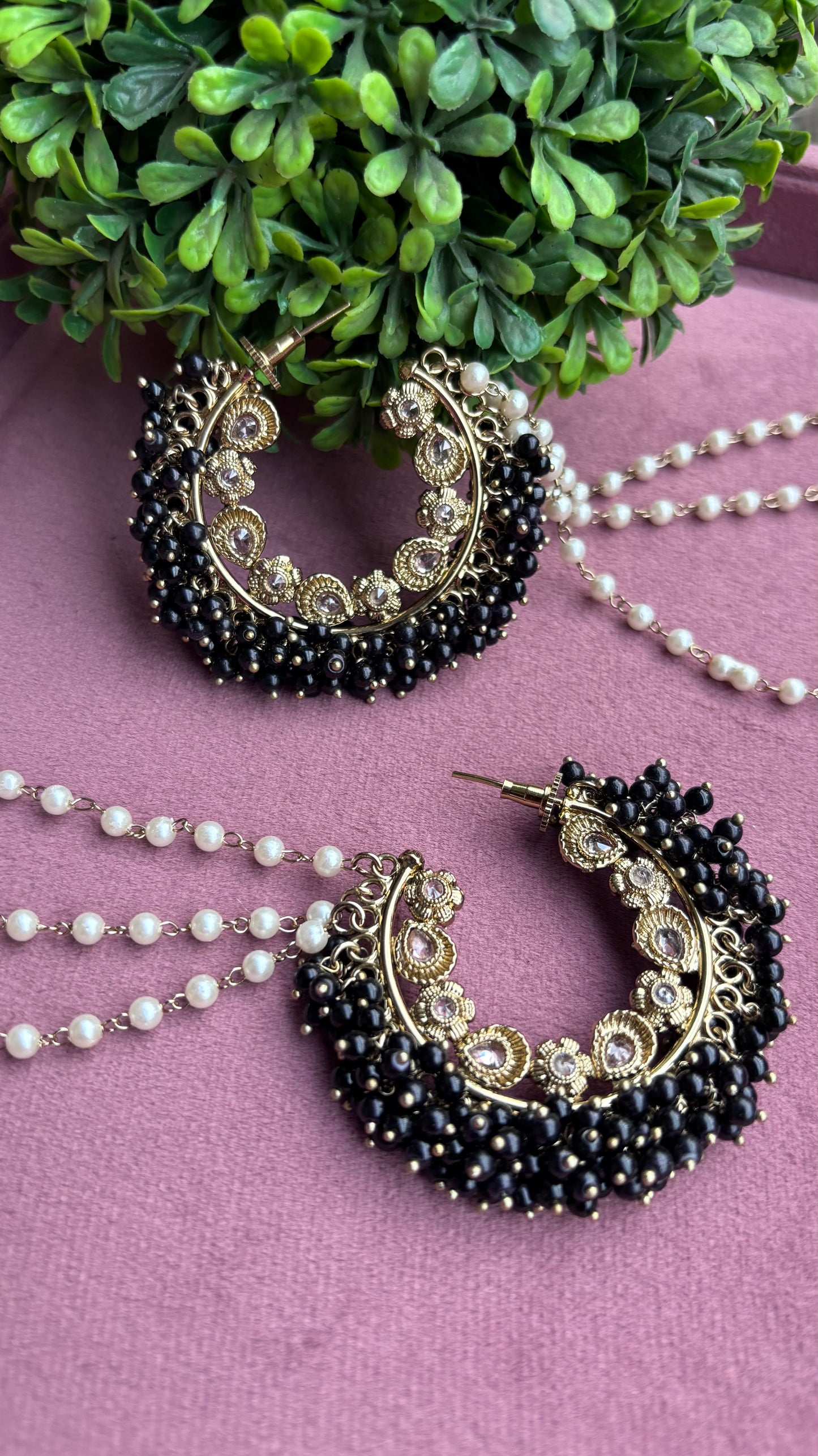 Aditi Oversized Polki Earrings with Earchains