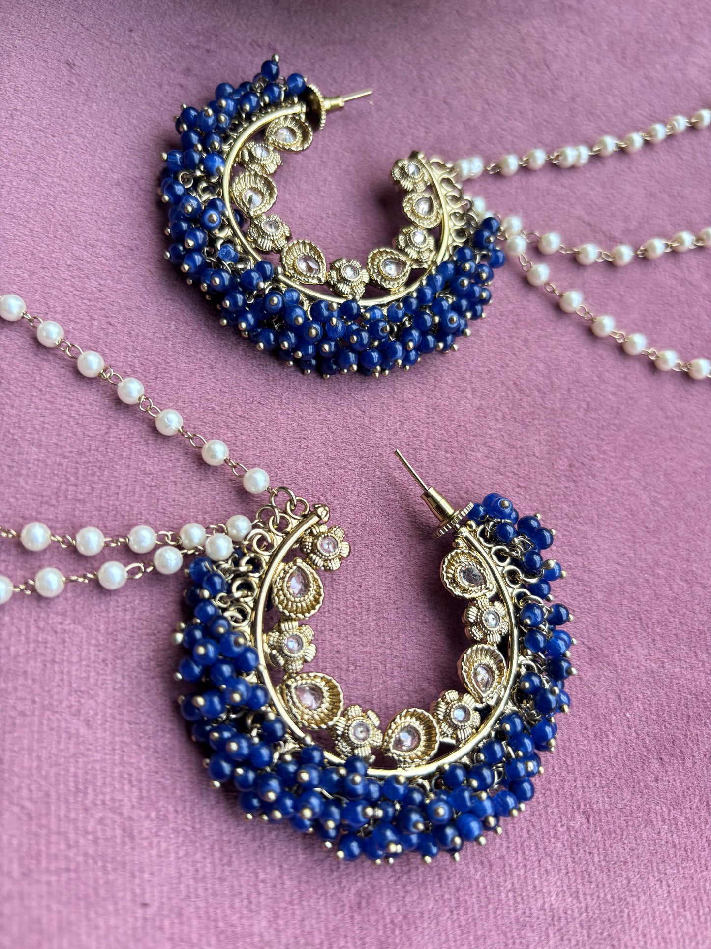 Aditi Oversized Polki Earrings with Earchains