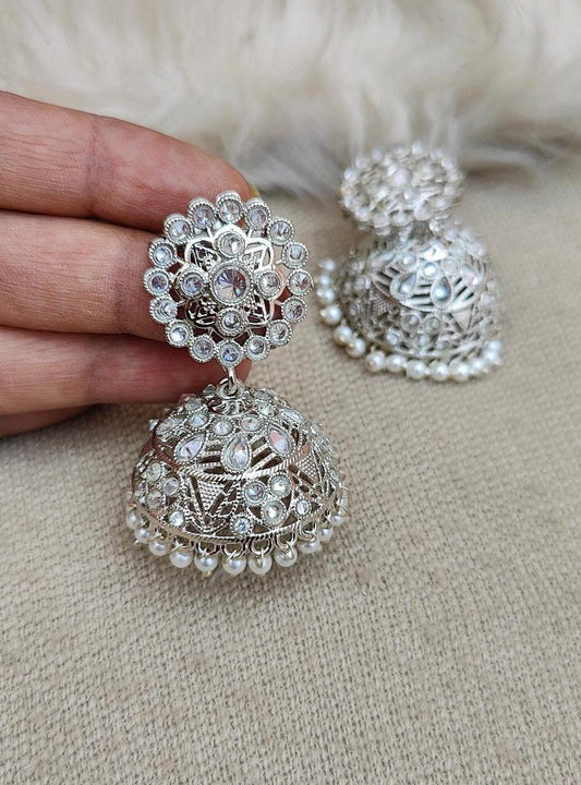 Bhavini Silver Polki Jhumkas