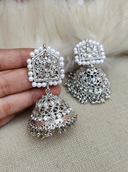 Bharti Silver Polki Jhumkas