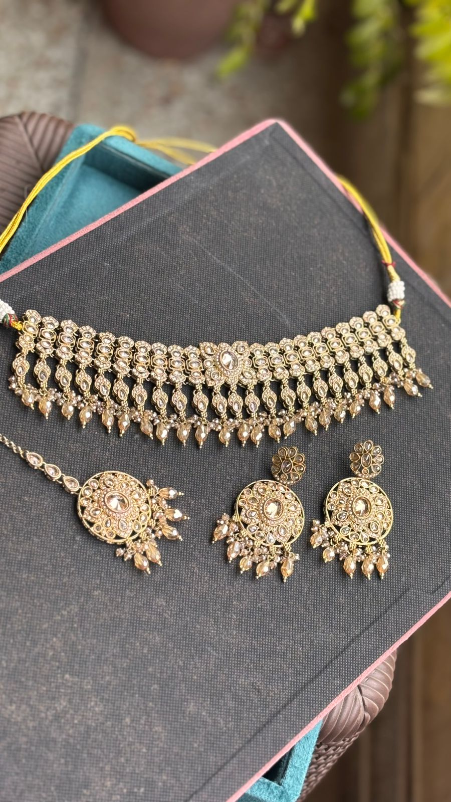 Simra Polki Choker Necklace | Gold-Plated Polki Bridal Jewelry