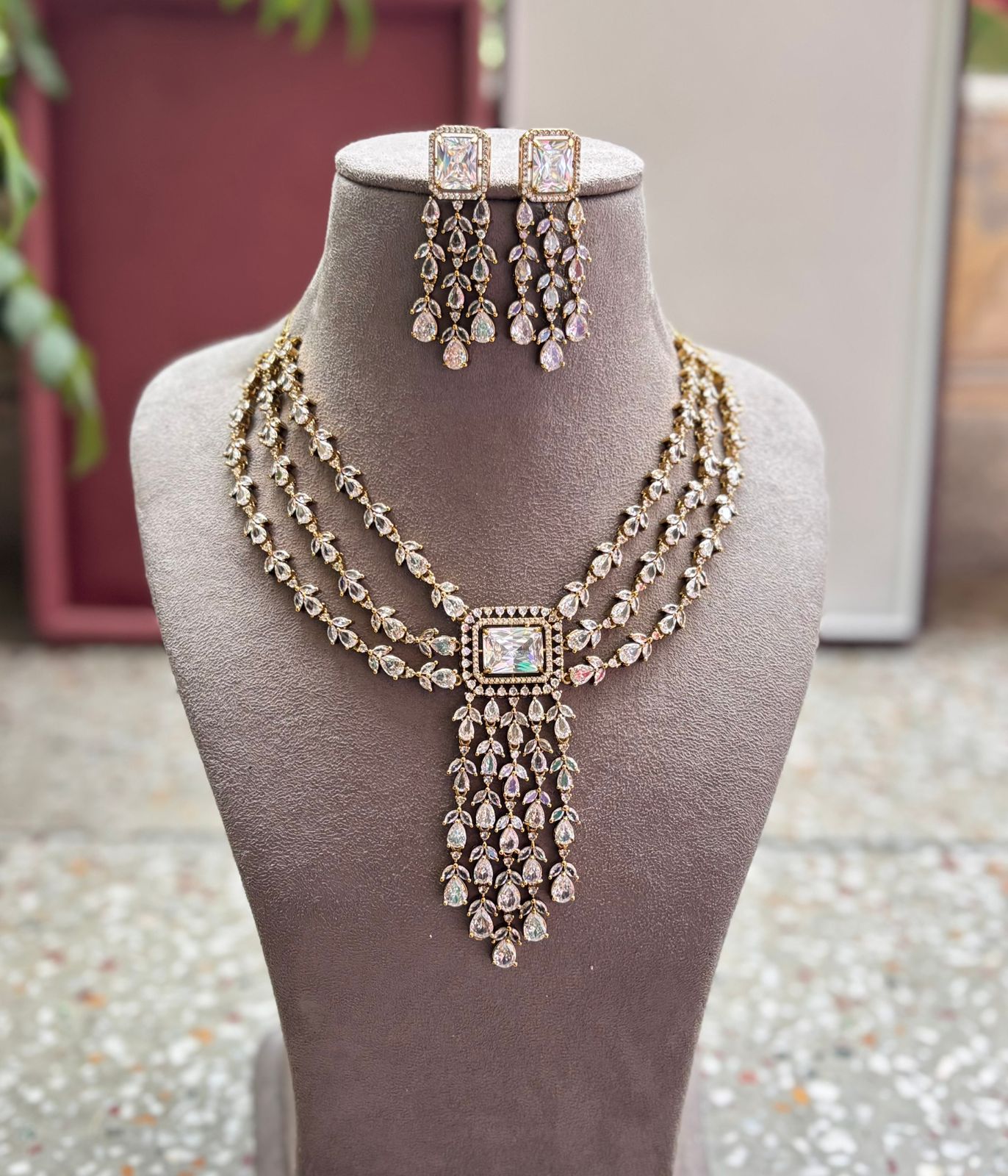 Simrat AD Necklace Set | AD Necklace with Earrings