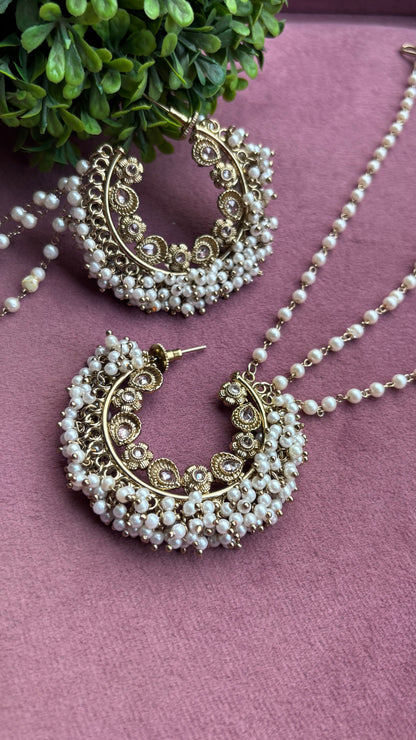 Aditi Oversized Polki Earrings with Earchains