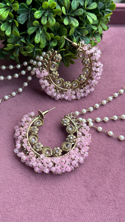 Aditi Oversized Polki Earrings with Earchains