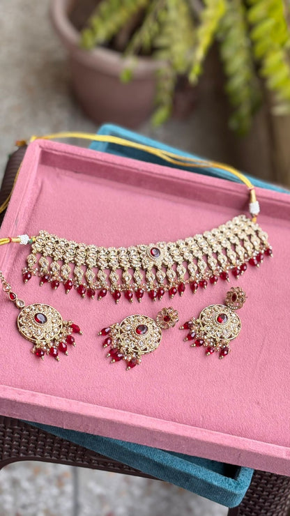 Simra Polki Choker Necklace | Gold-Plated Polki Bridal Jewelry