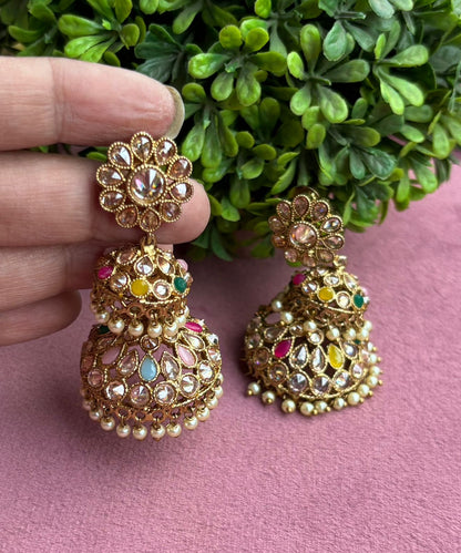 Remya Double Medium Polki Jhumkas