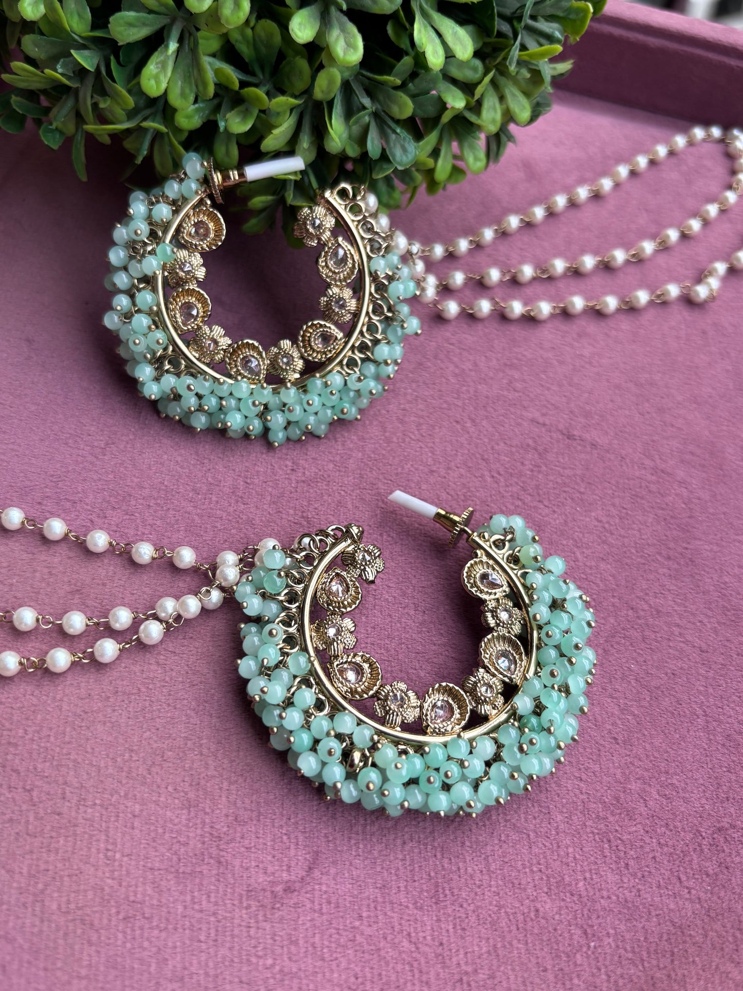Aditi Oversized Polki Earrings with Earchains